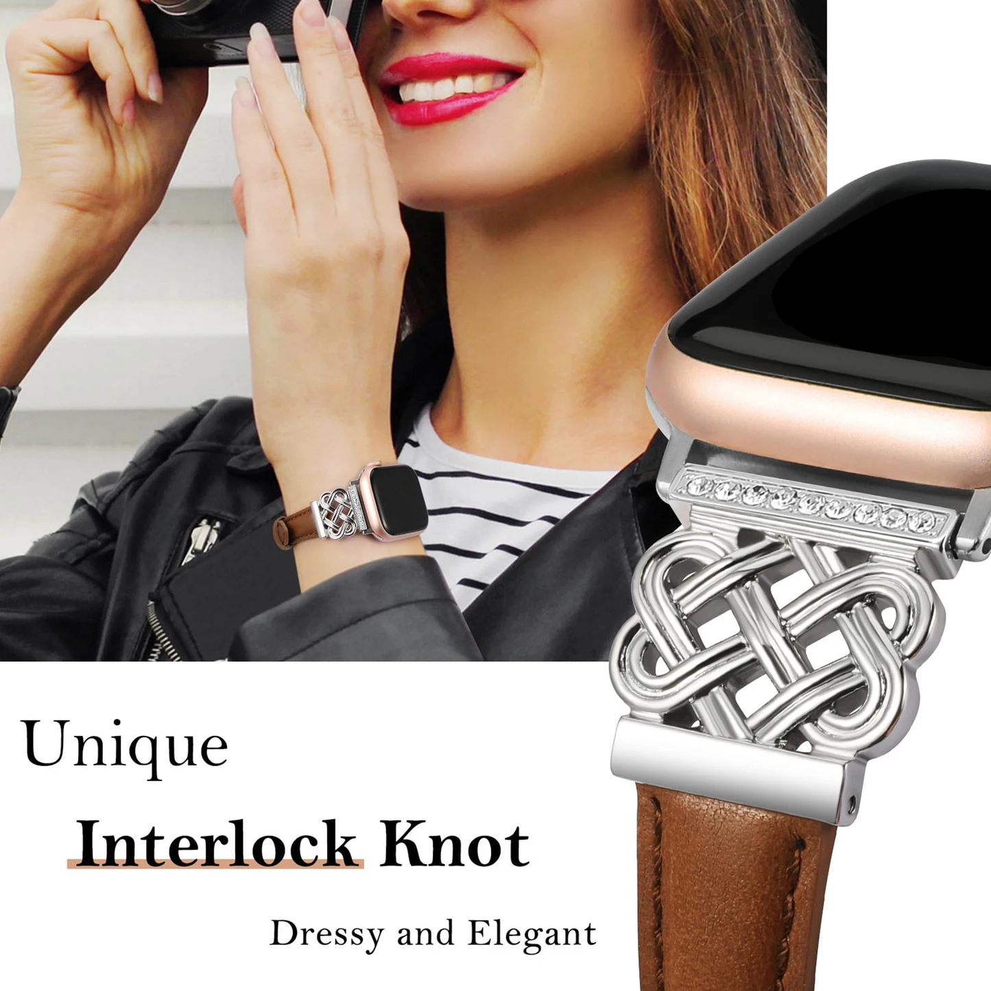 Jeweled Knot Leather Apple Watch Band